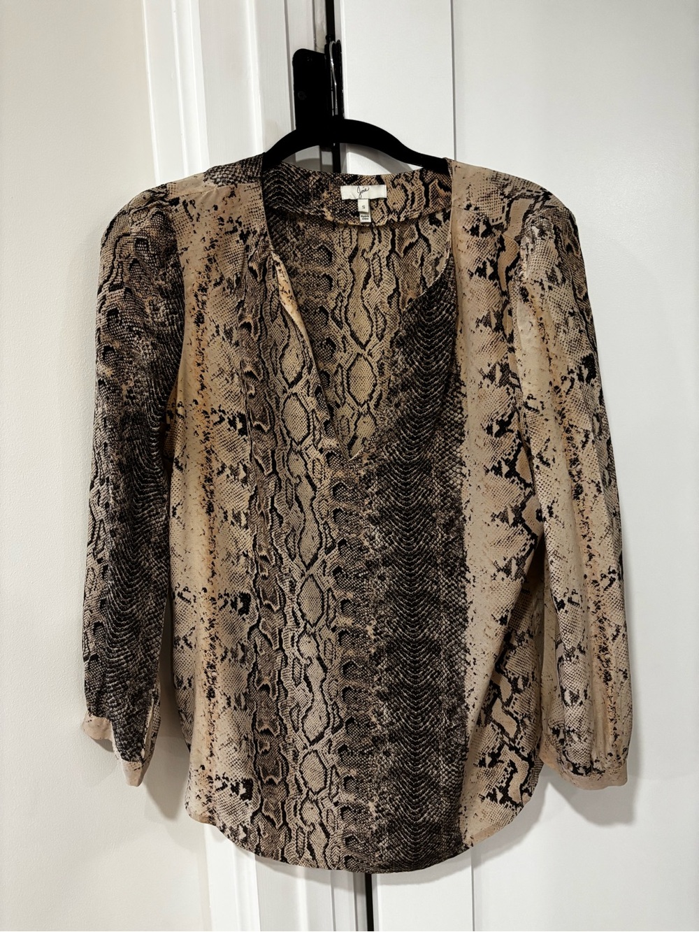 Snake-Print V-Neck Women's Blouse - Neutral Tan & Black JOIE